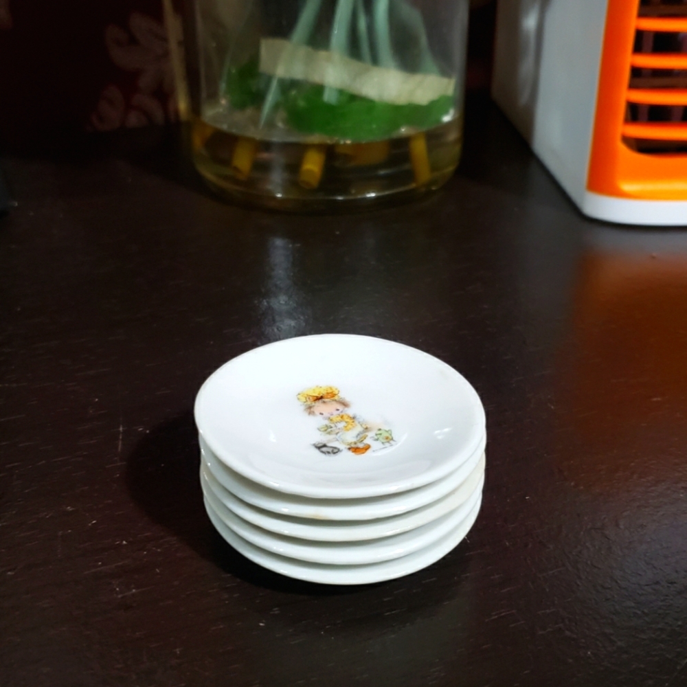 Miniature, 5 Saucers Made in Japan Little Girl Picture Dollhouse Baby